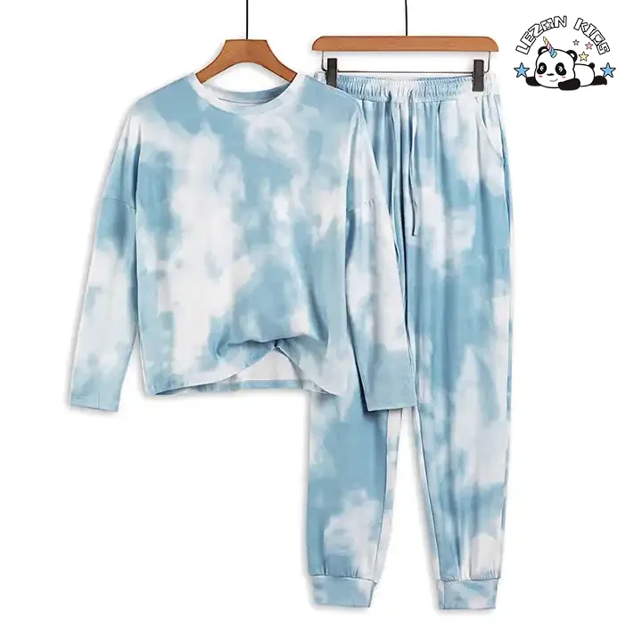 LEZONKIDS - Customized Hot Products Woolen Tie-Dye Kids Clothes Fall Tracksuits Set with Custom Logo for 2-14T Girls